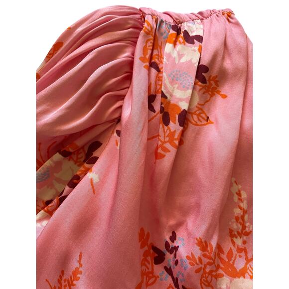 Les Reveries One Sleeve Pink Satin Floral Print Mini Dress size 0 - Picture 10 of 15